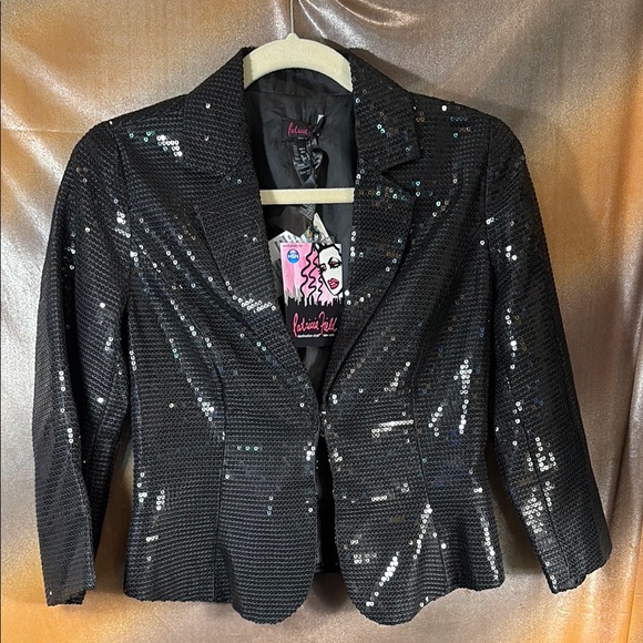 Black Sequin Blazer 3/4 sleeves size 8. NWT E1 32” chest. Inc extra sequins - Picture 1 of 3